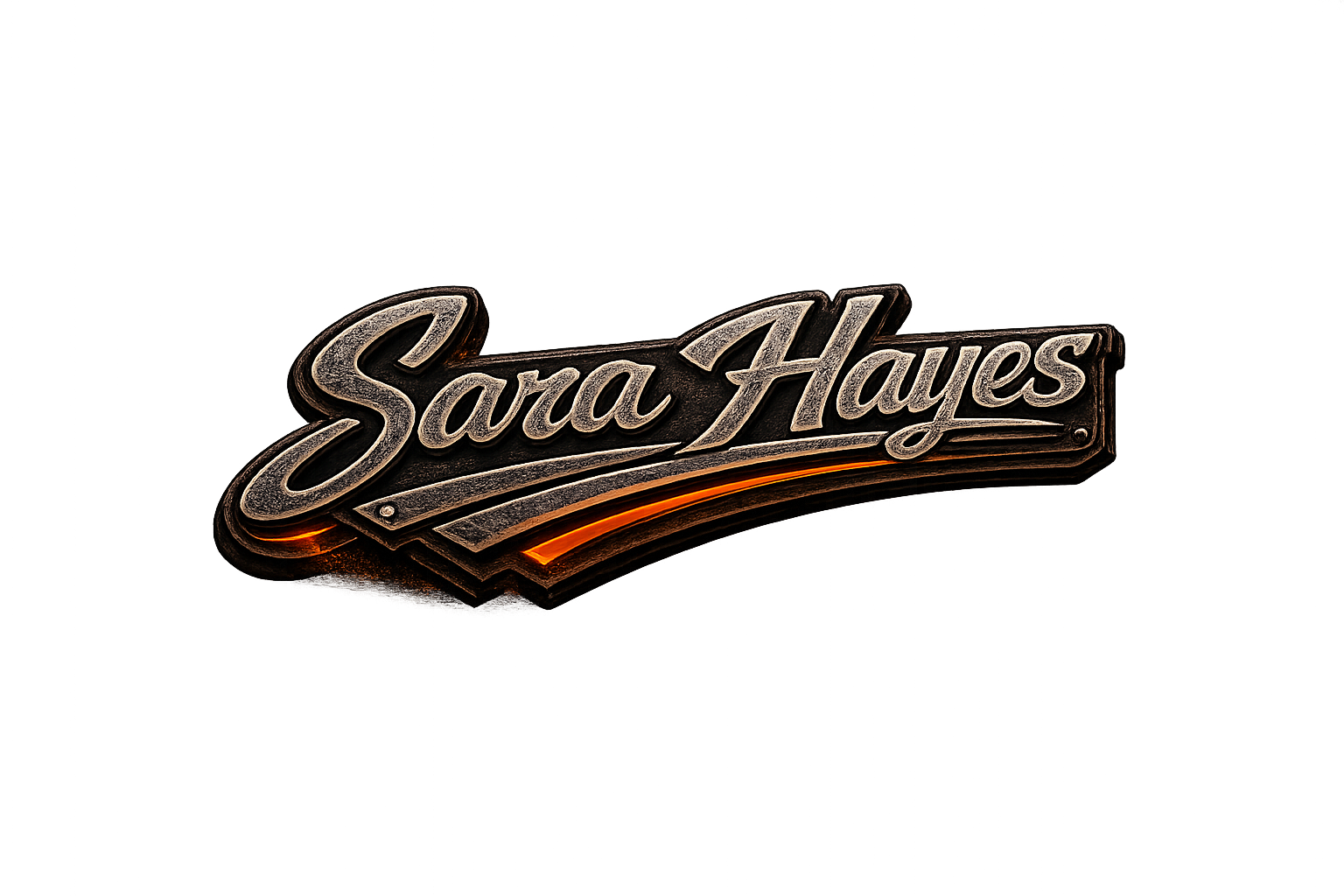 Neon sign with the name "Sara Hayes" in cursive script, featuring a glowing red line underneath.