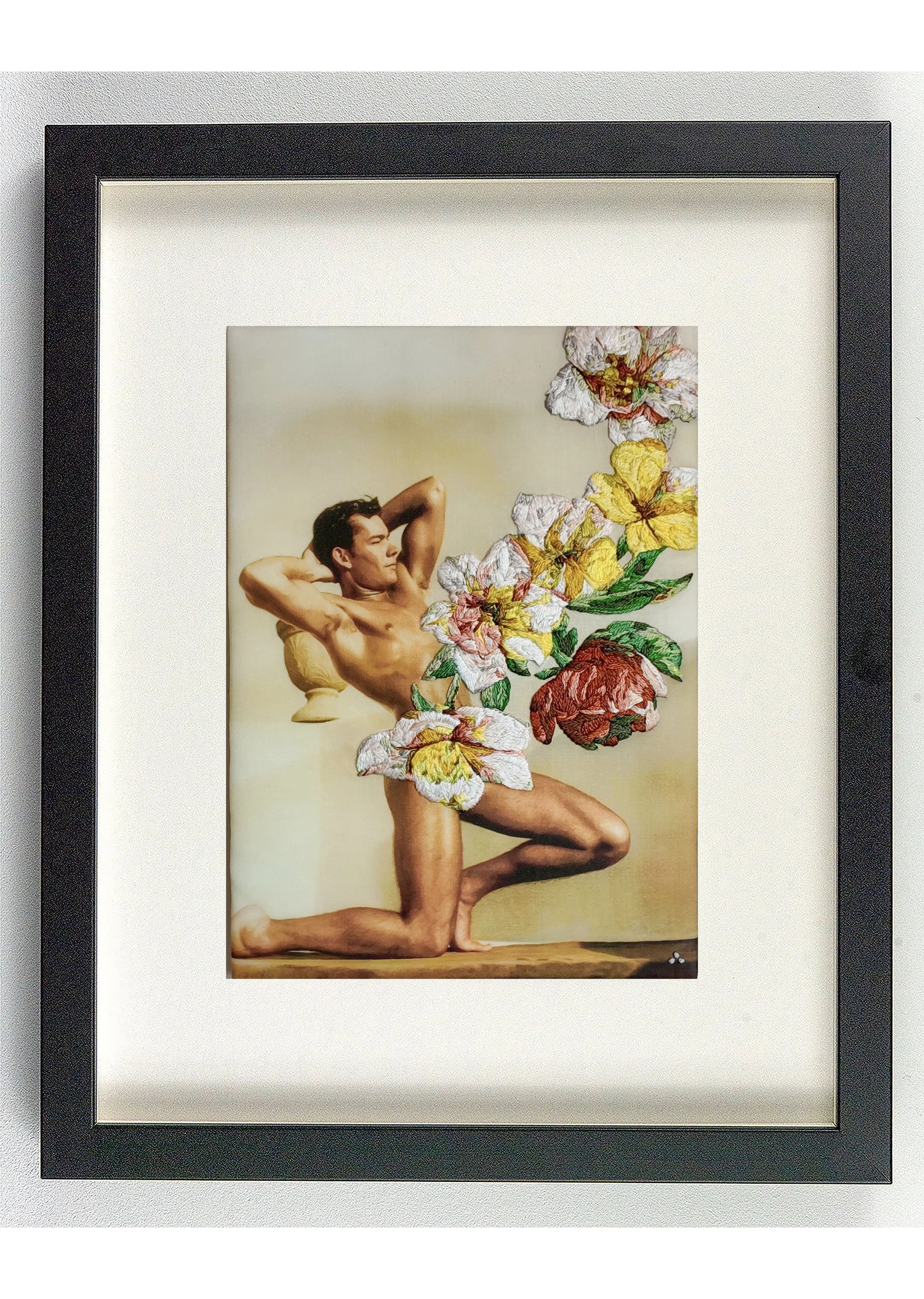 Young Men Dreamt framed in black, original queer art by Vancouver artist Paul Gravett.