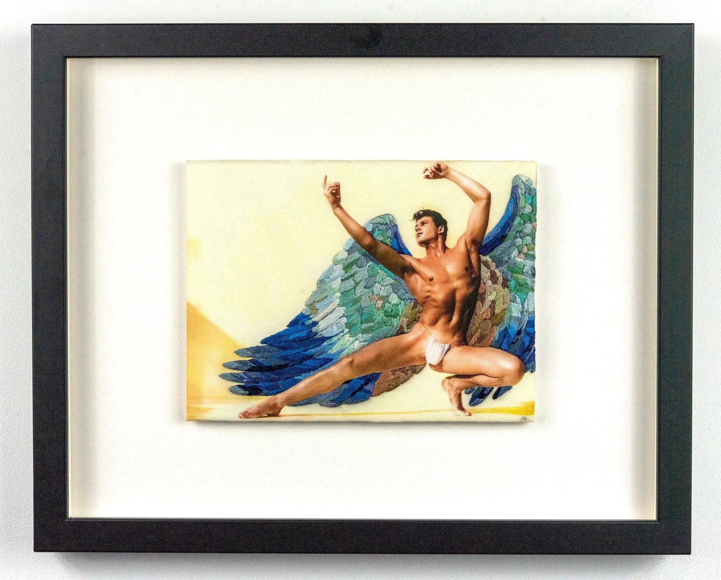 Amor Vincit Omnia framed in black, original queer art by Vancouver artist Paul Gravett.