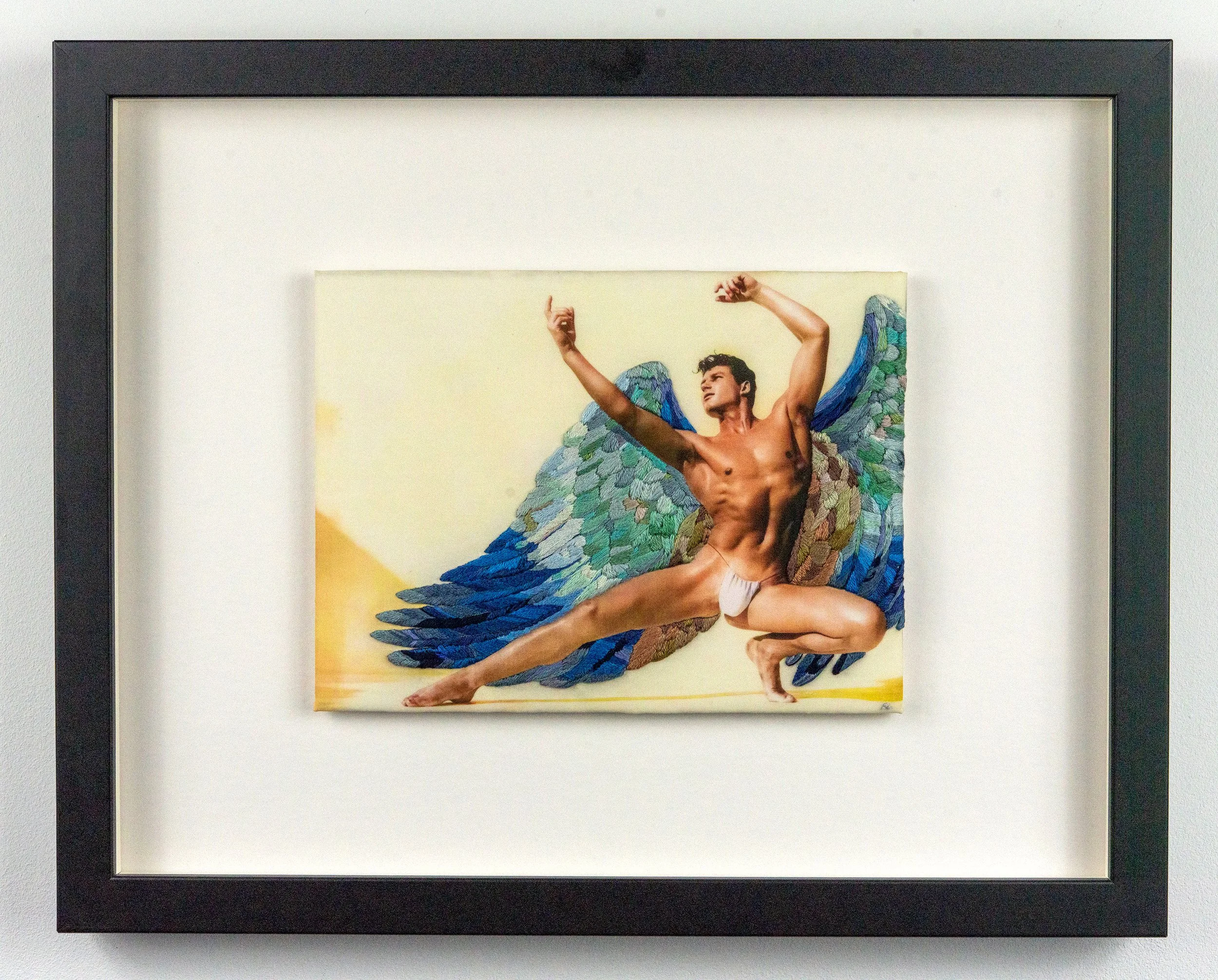 Amor Vincit Omnia framed in black, original queer art by Vancouver artist Paul Gravett.