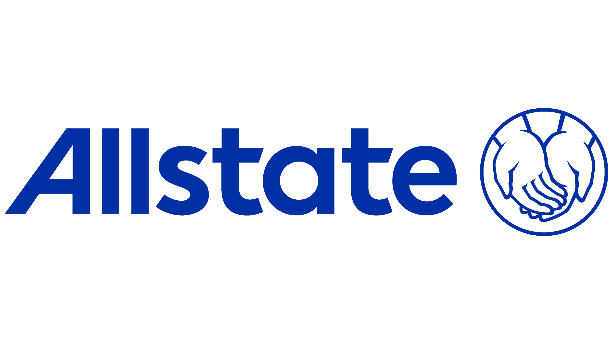 Allstate logo featuring the word 'Allstate' in blue and a circle with two hands shaking.