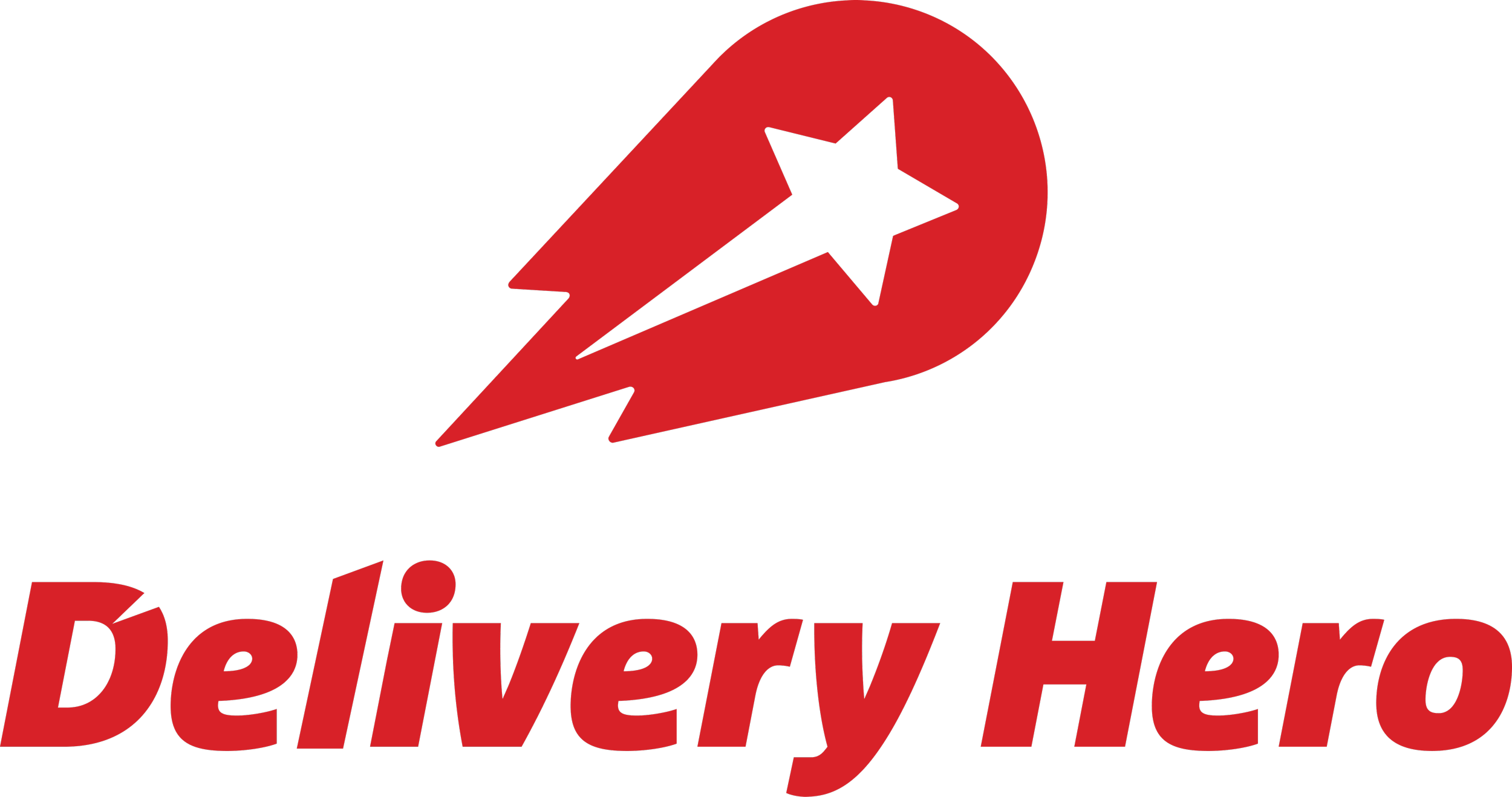 Red and black logo of Delivery Hero with a star and lightning bolt design.