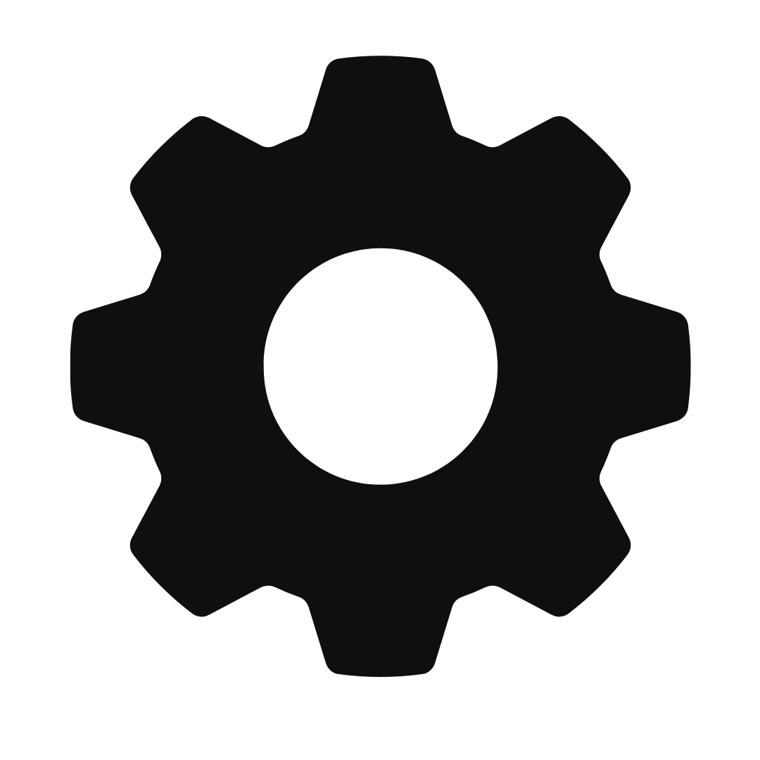 Steel gear or cog icon with a black background.