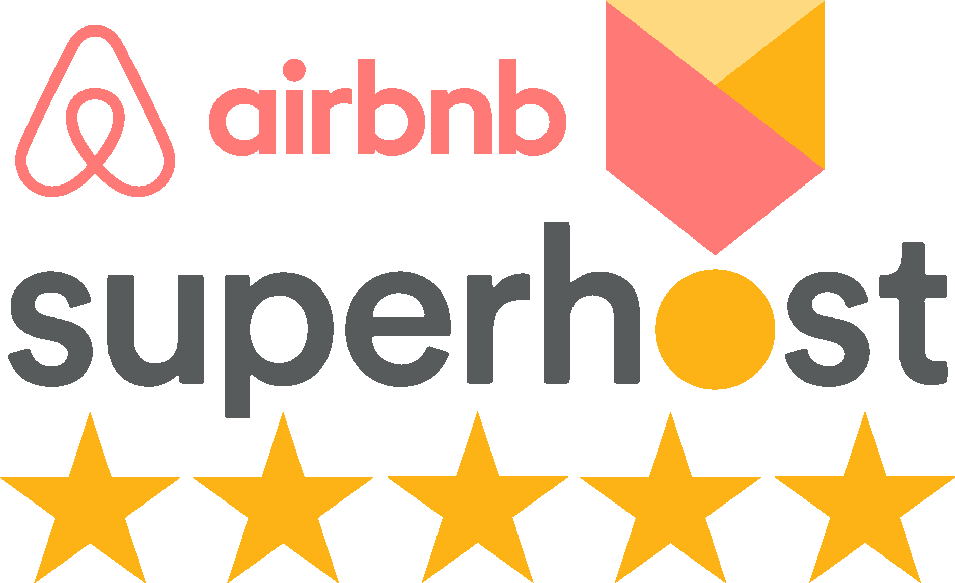 Logo d'Airbnb avec le texte 'superhost' et des étoiles jaunes en dessous.