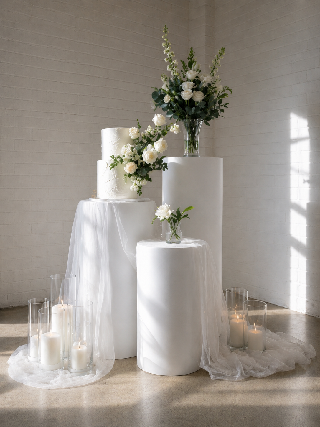 3-piece white display stands