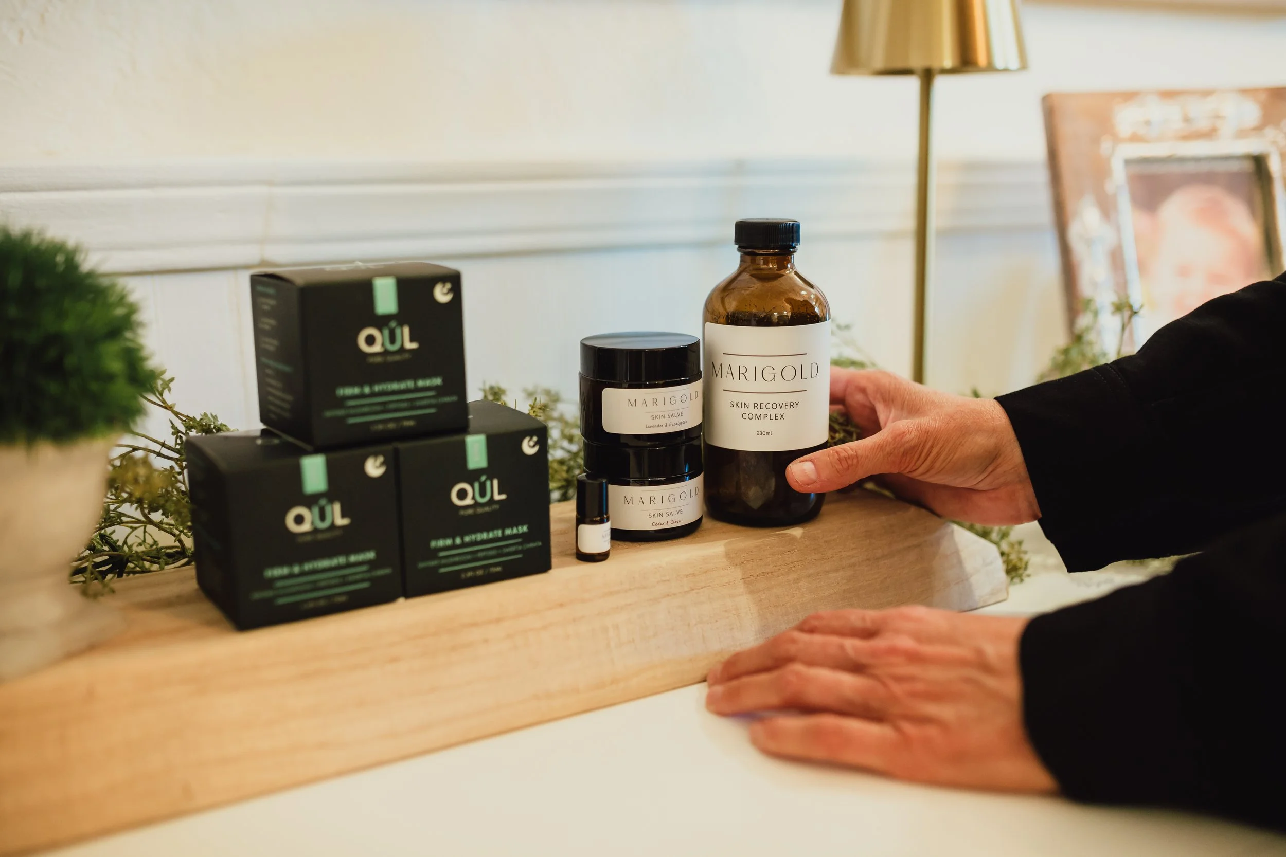 Professional spa skincare products on display