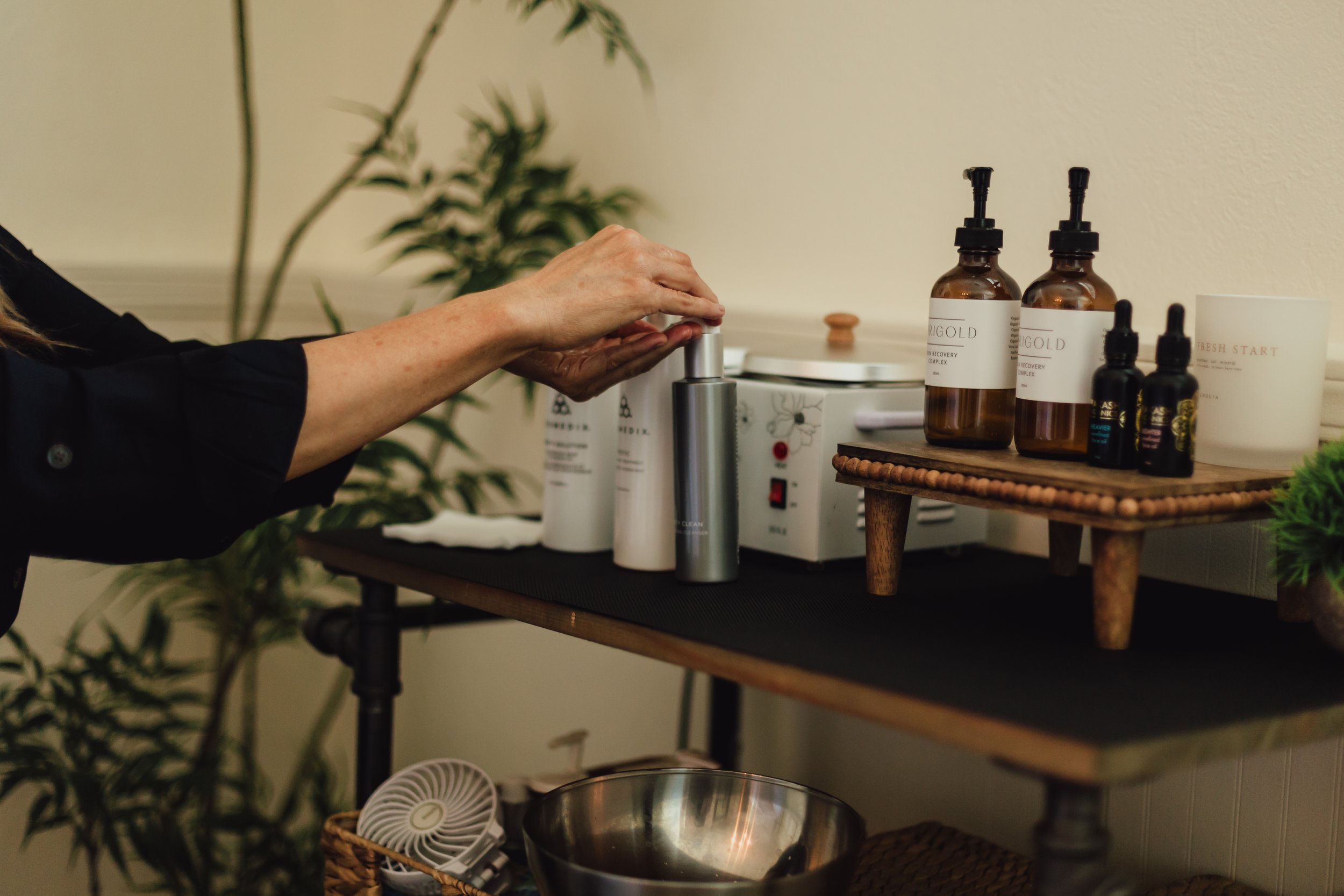 Professional skincare products used during spa treatments