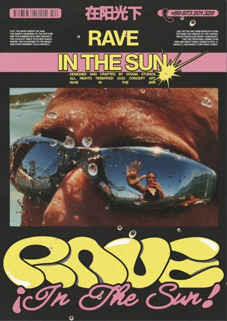 Close-up of a person wearing reflective sunglasses, with the reflection of a person taking a photo. Water droplets on the sunglasses and face, sunny outdoor setting.