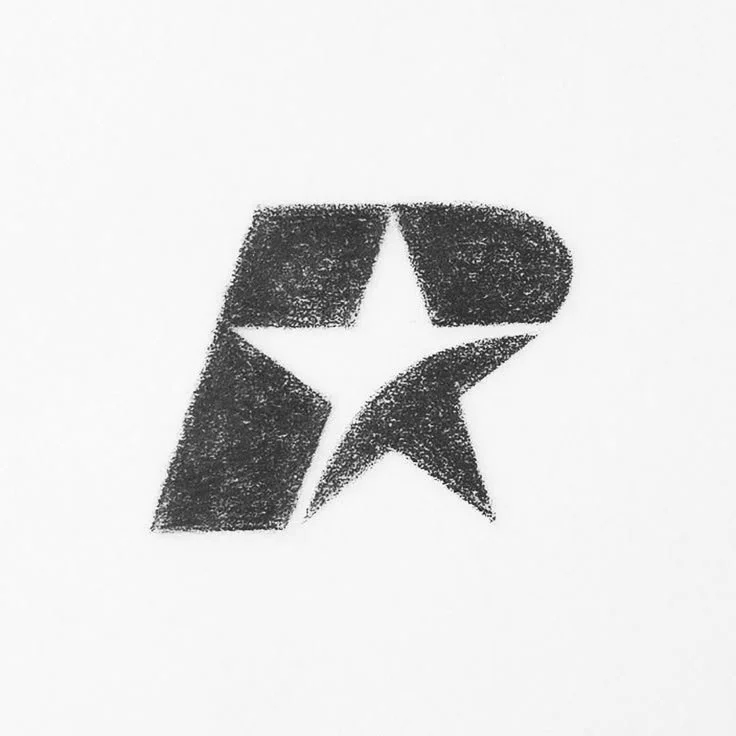 Black stamp of a star with a stylized shape on white background.