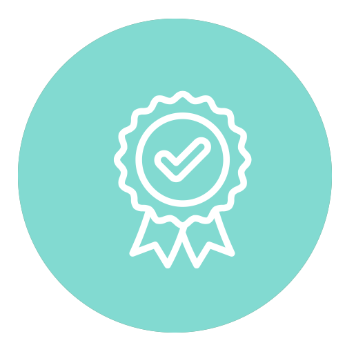 Certificate or award badge with a checkmark in the center.