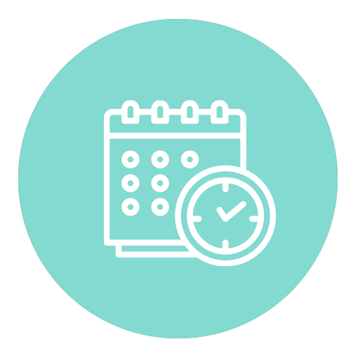 Icon of a calendar with a clock in front of it, representing scheduling or time management.