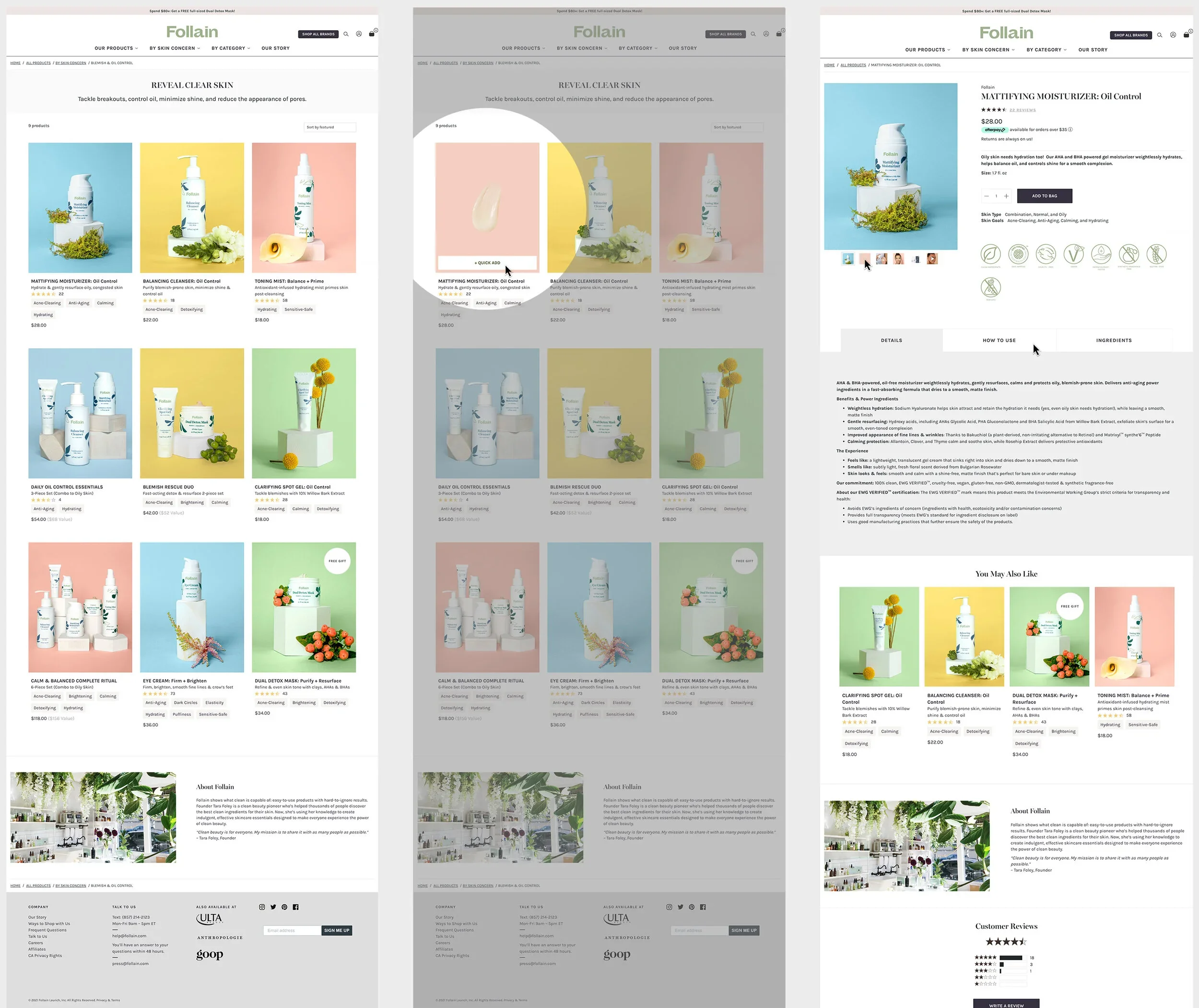Desktop site: Product grid and Product page