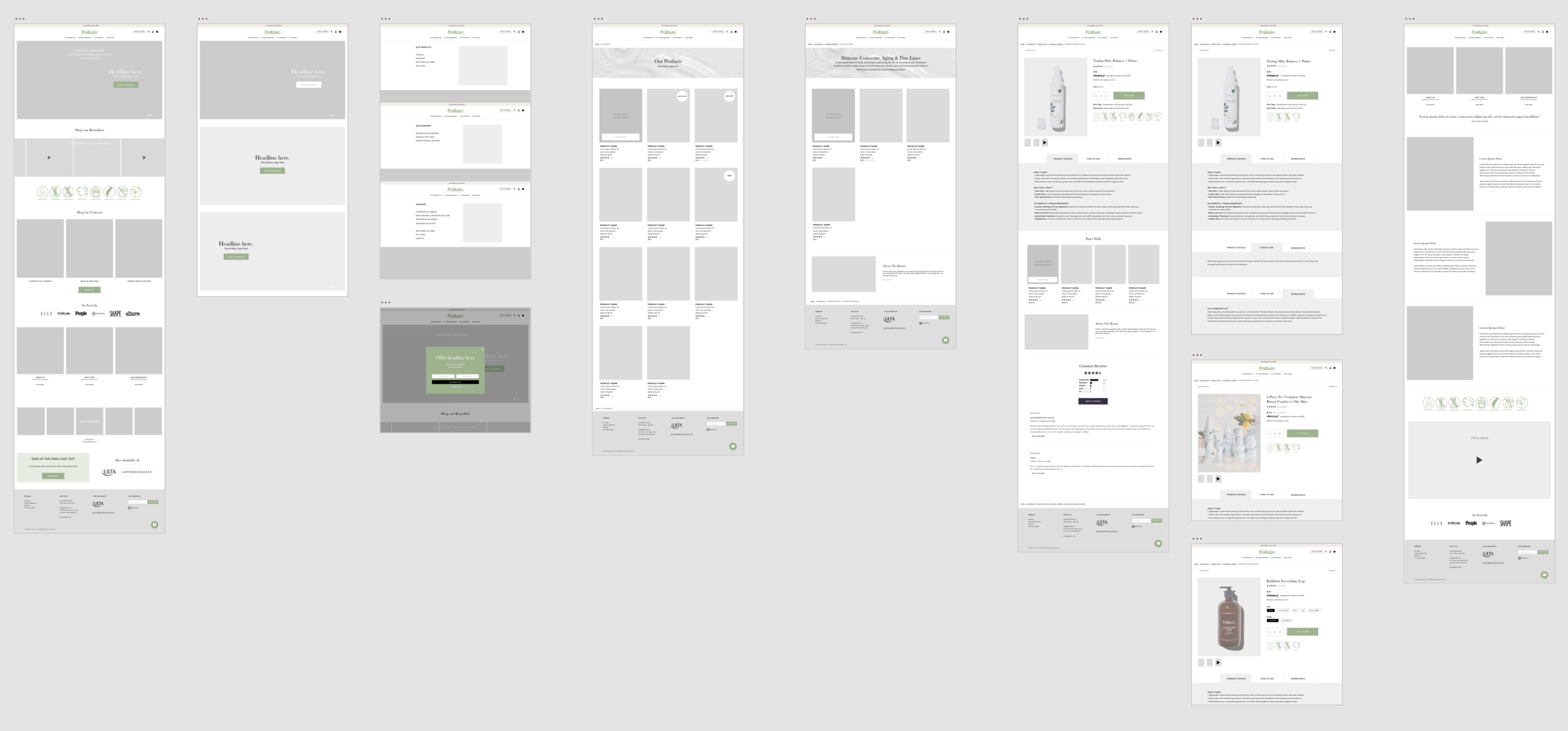 Wireframes for desktop version of the responsive site