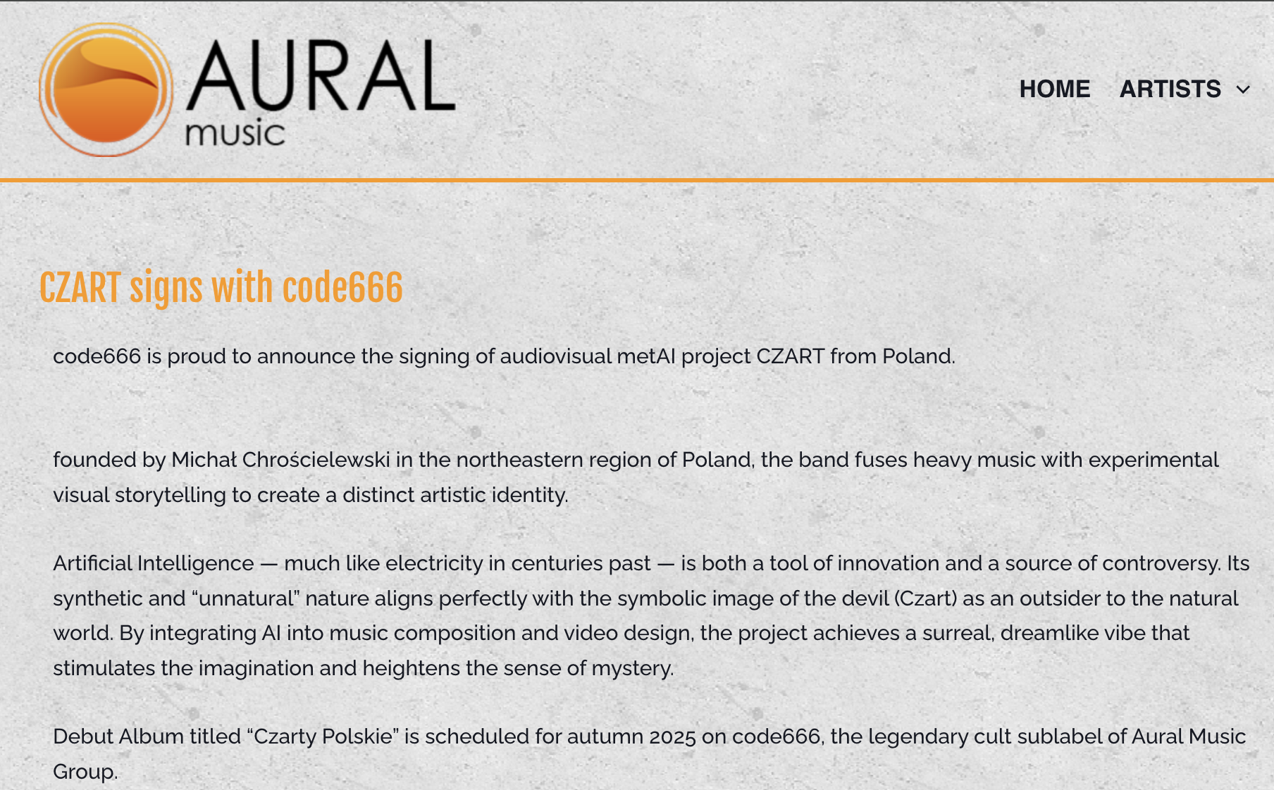 A record deal with the cult Italian label code666/Aural Music Group