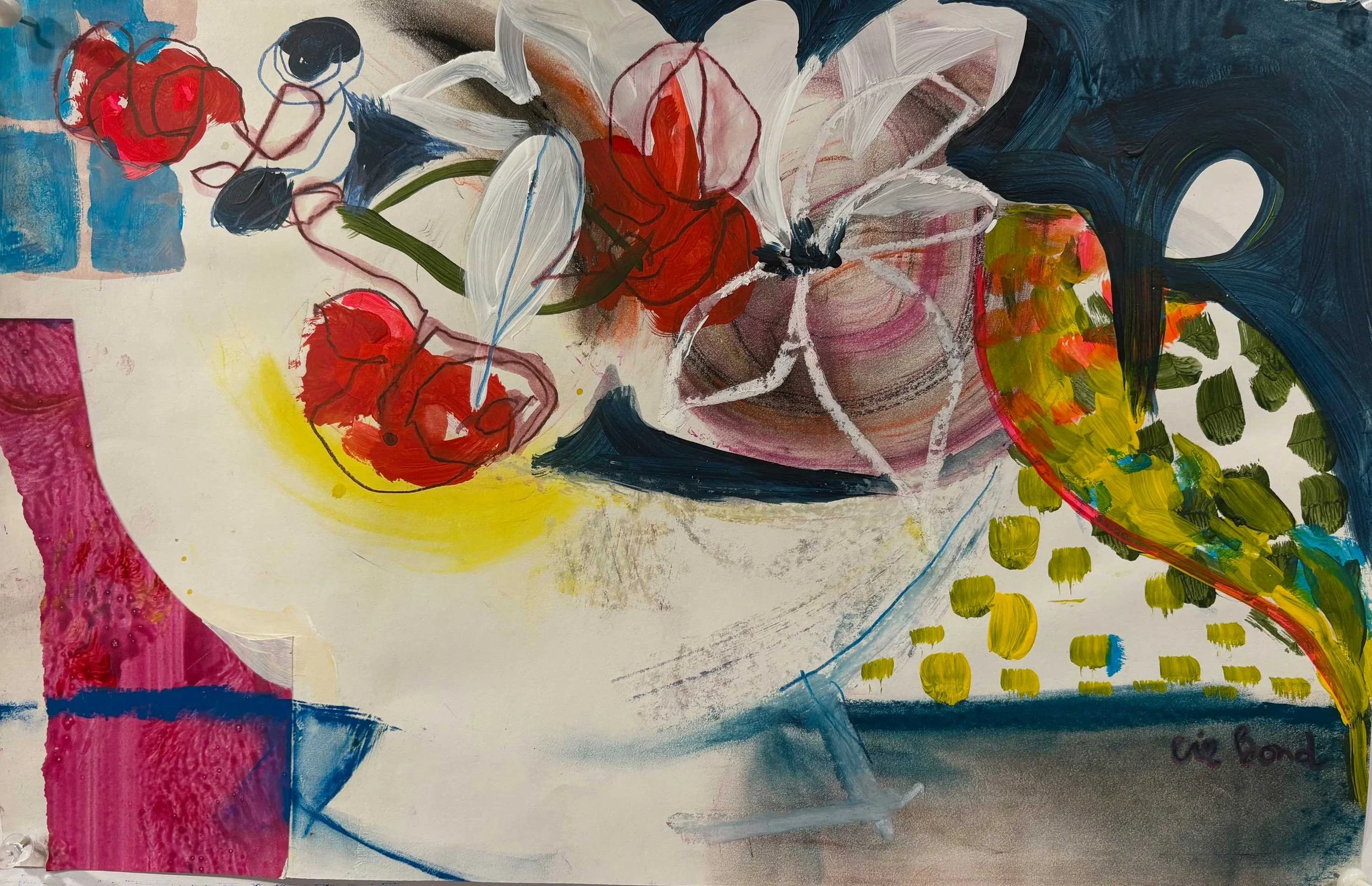 Emily's Bowl of Flowers-17x11 on paper-$225