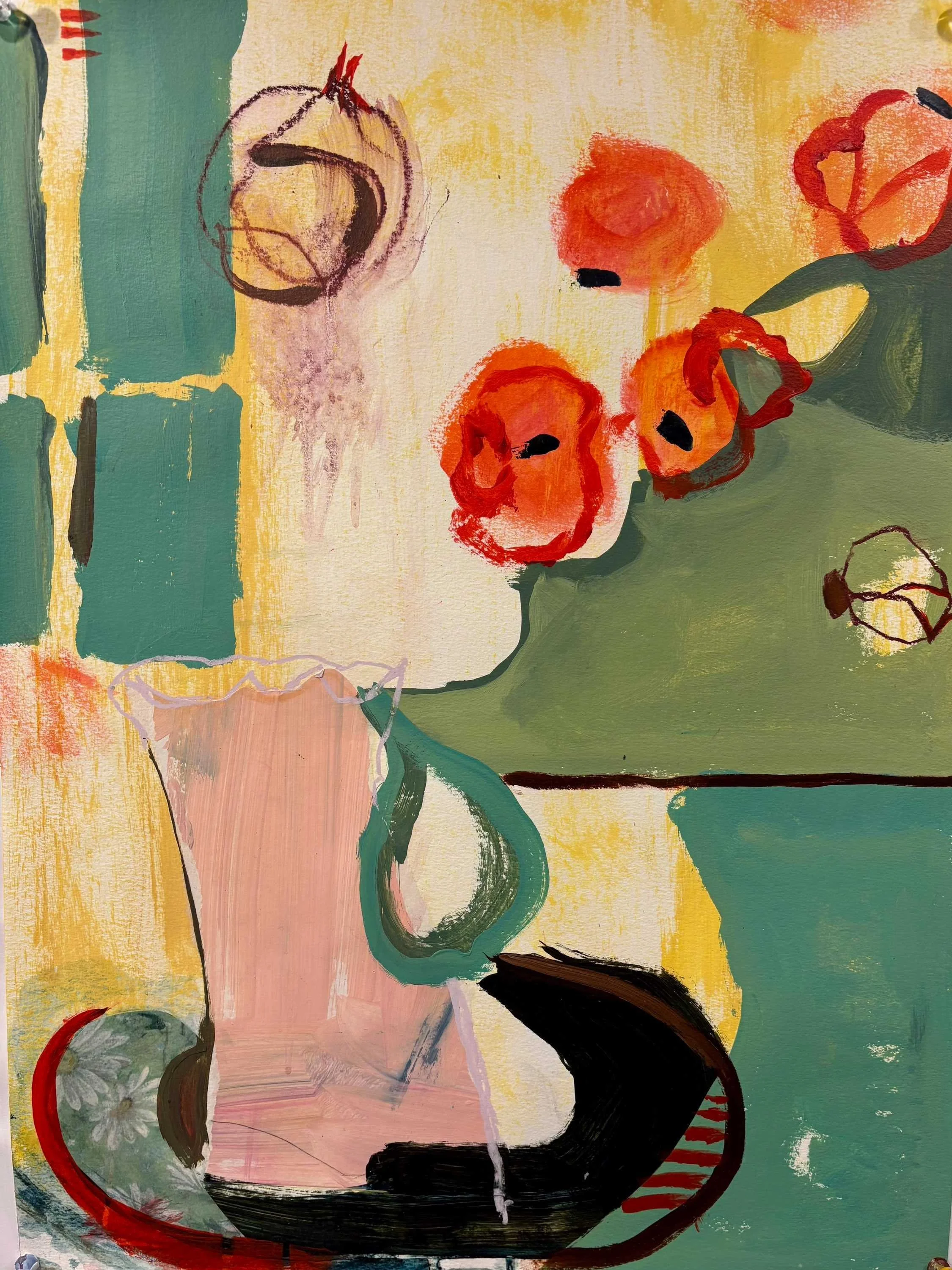 Jug with Ghost Flowers-18x24 on paper-$425