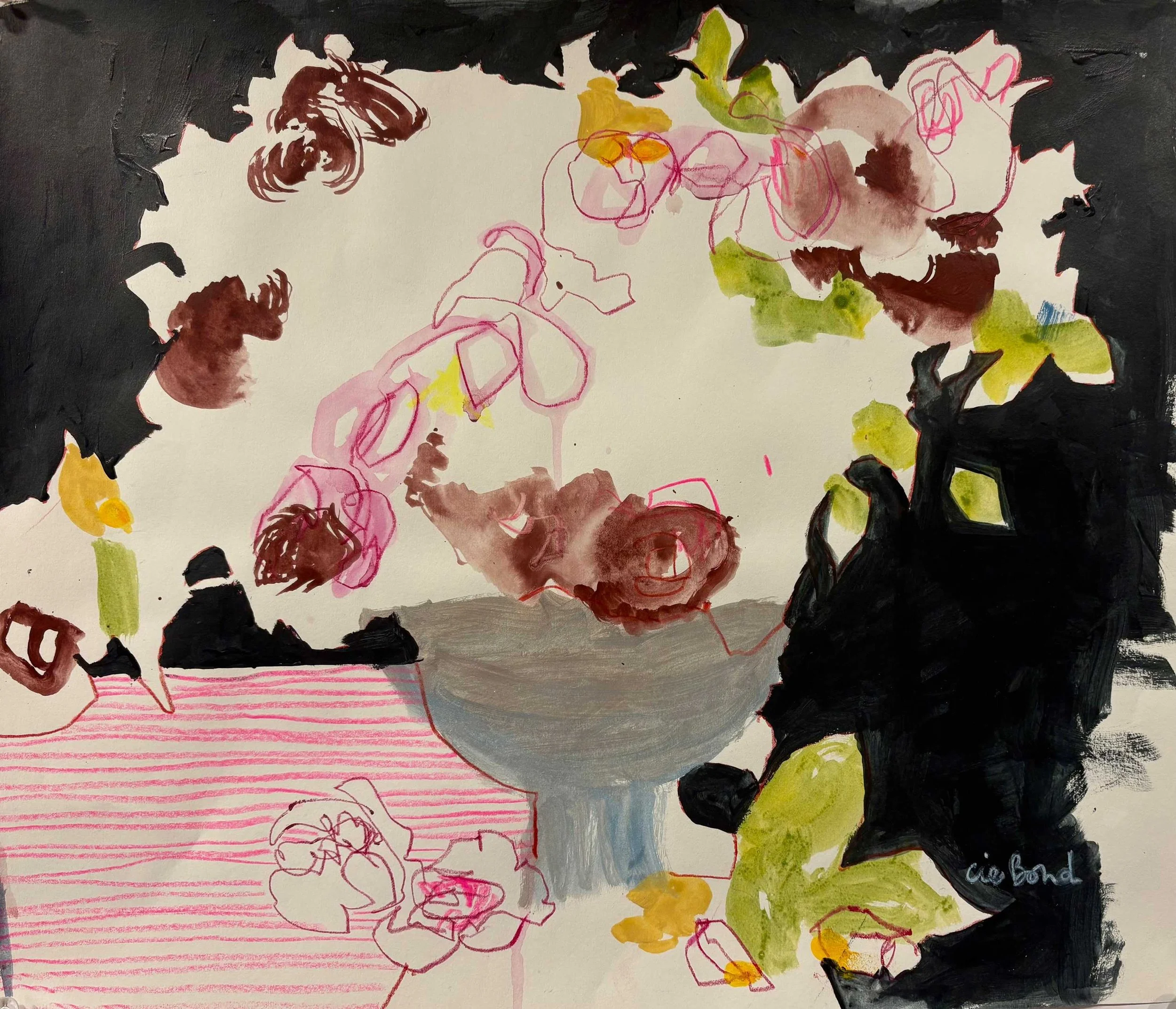 Pewter and Roses-16.5x14 on paper-225$