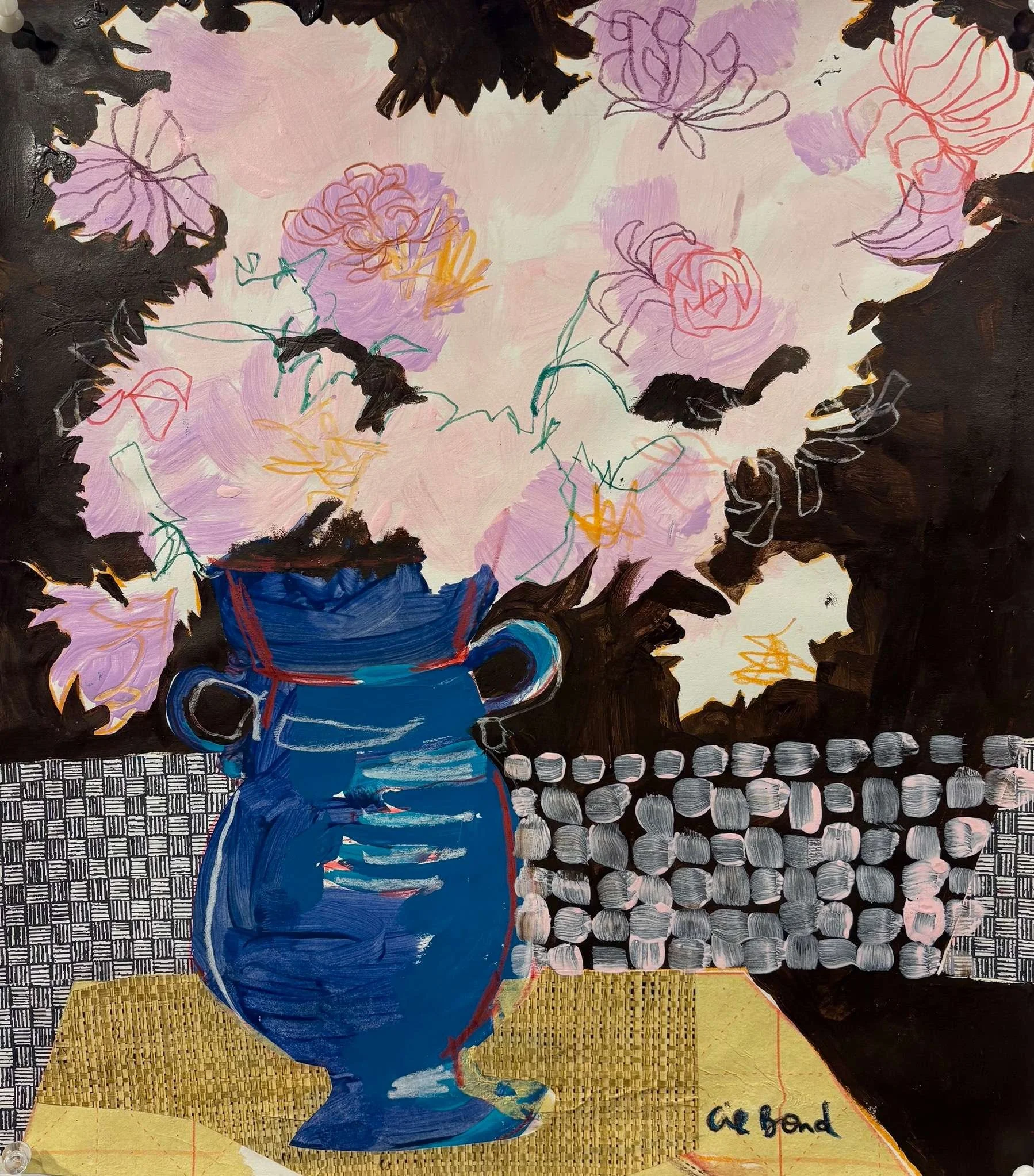 Lapis Vase with Spider Chrysanthemum-14x16 paper-$225