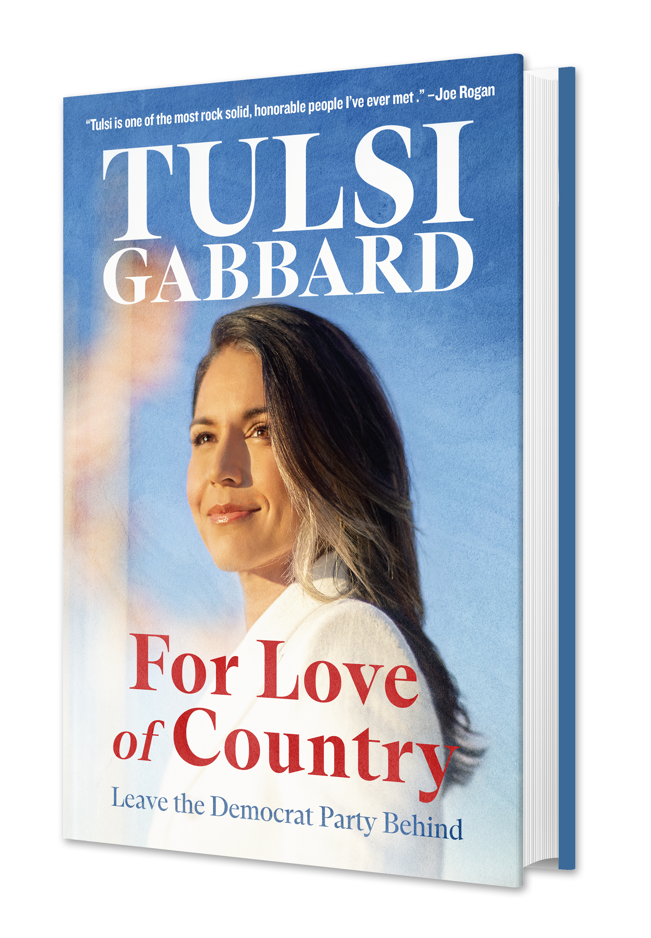 Book cover of 'For Love of Country' by Tulsi Gabbard, featuring her portrait and blue sky background.