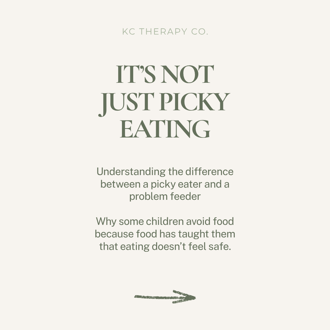 Cover page of a document titled 'It's Not Just Picky Eating' by KC Therapy Co., discussing the difference between a picky eater and a problem feeder, and why some children avoid food.