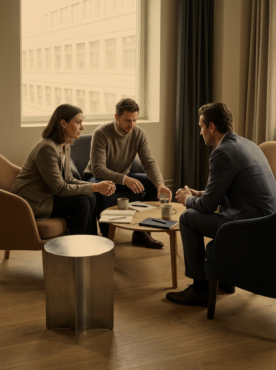 Consultants meeting with a client to discuss an inquiry