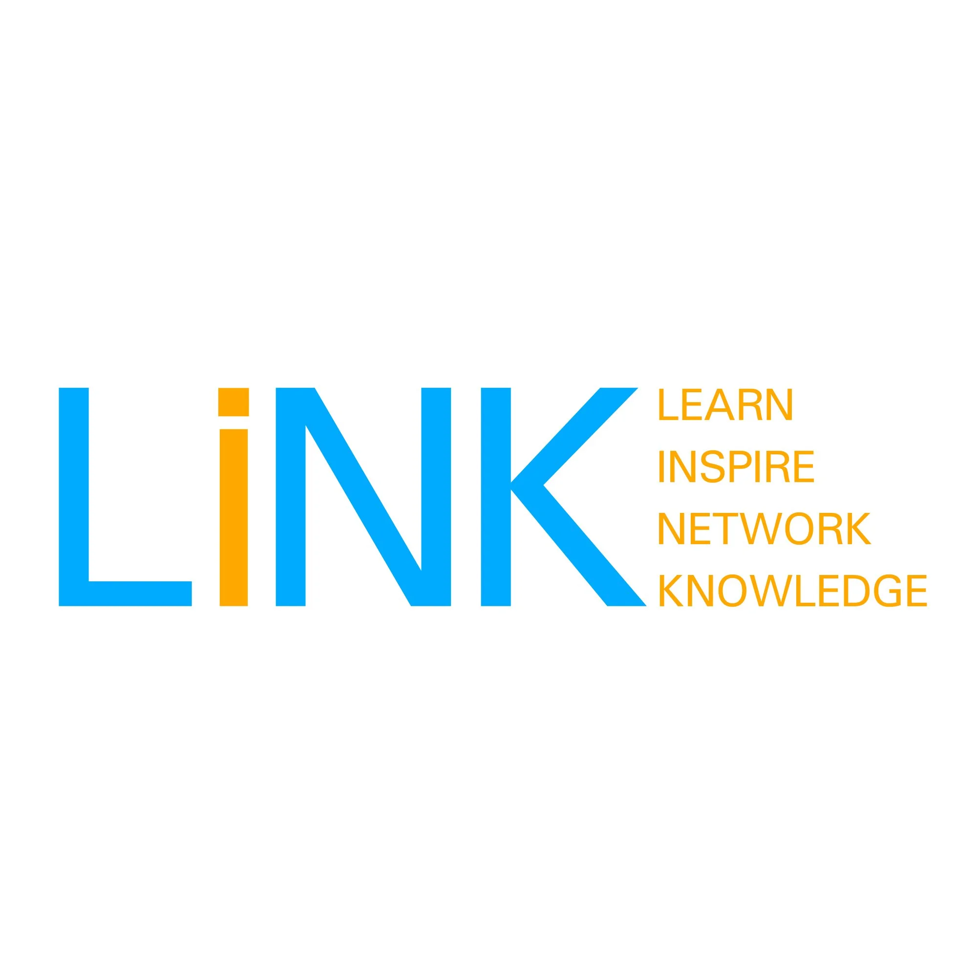 Text that reads 'L.I.N.K. LEARN INSPIRE NETWORK KNOWLEDGE' in blue and orange letters.