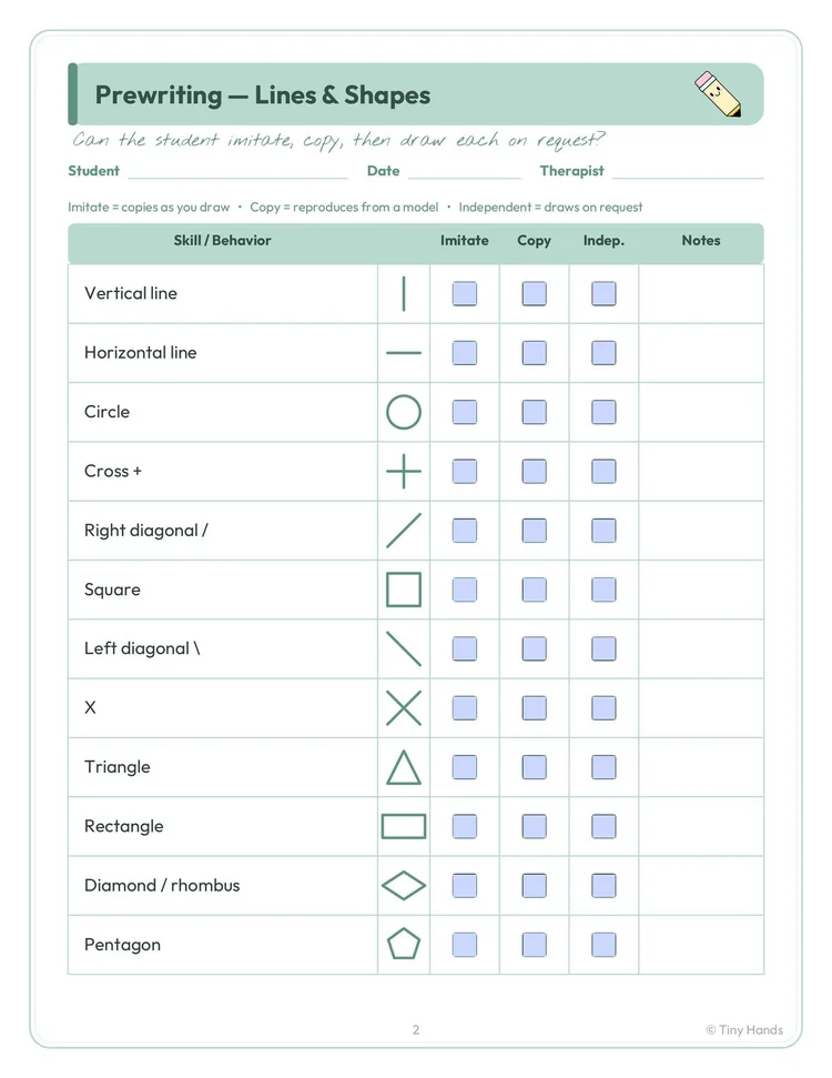 OT Developmental Checklists printable from Tiny Hands