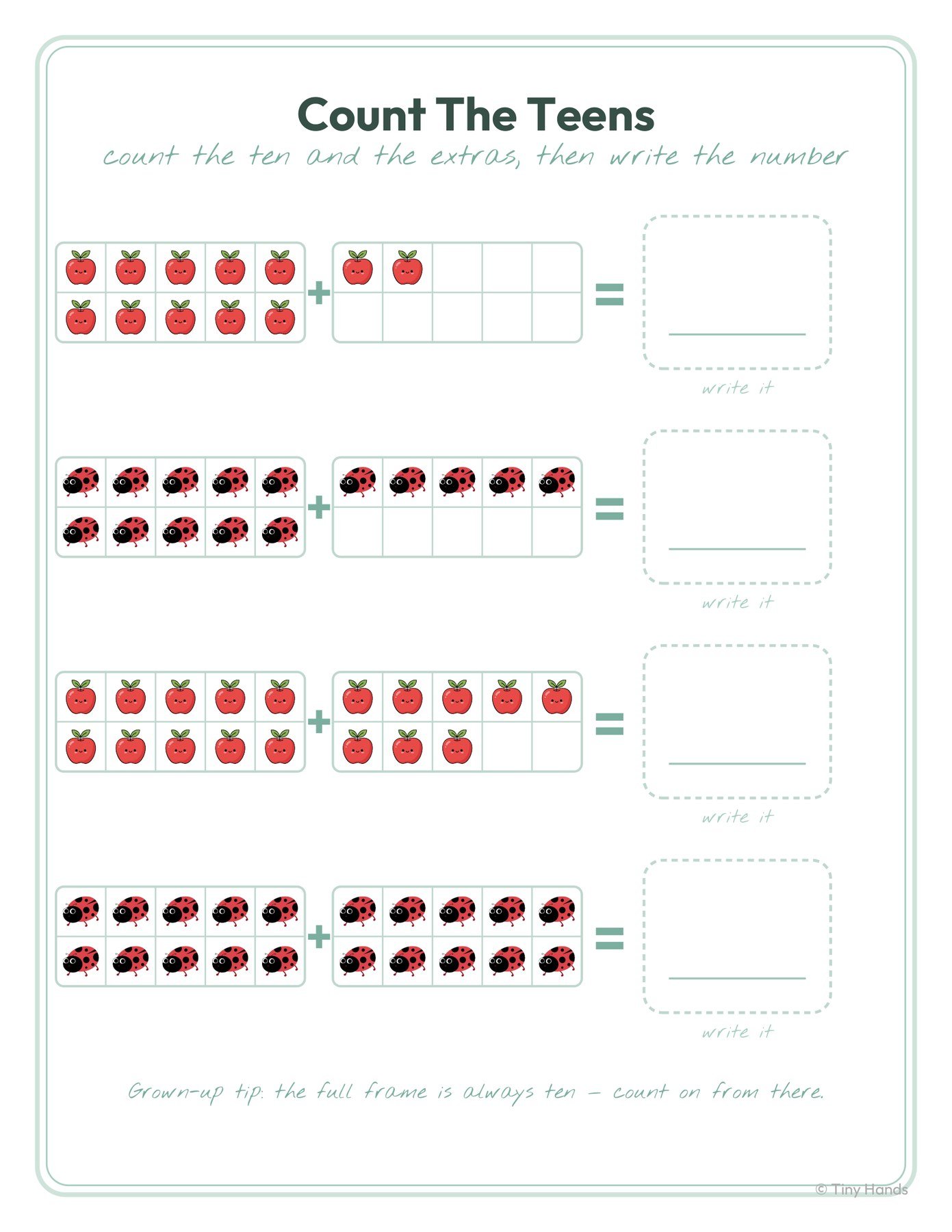 Teen Numbers 11–20: Trace, Count & Sort