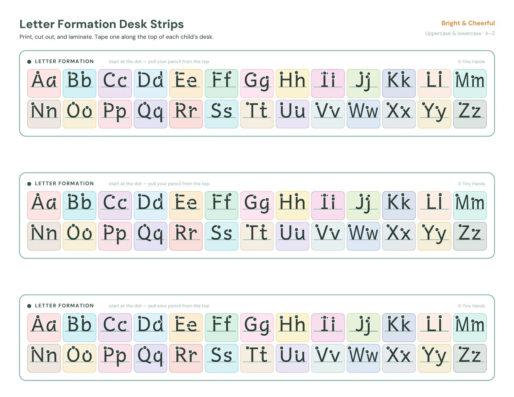 Pastel Letter Formation Desk Strips