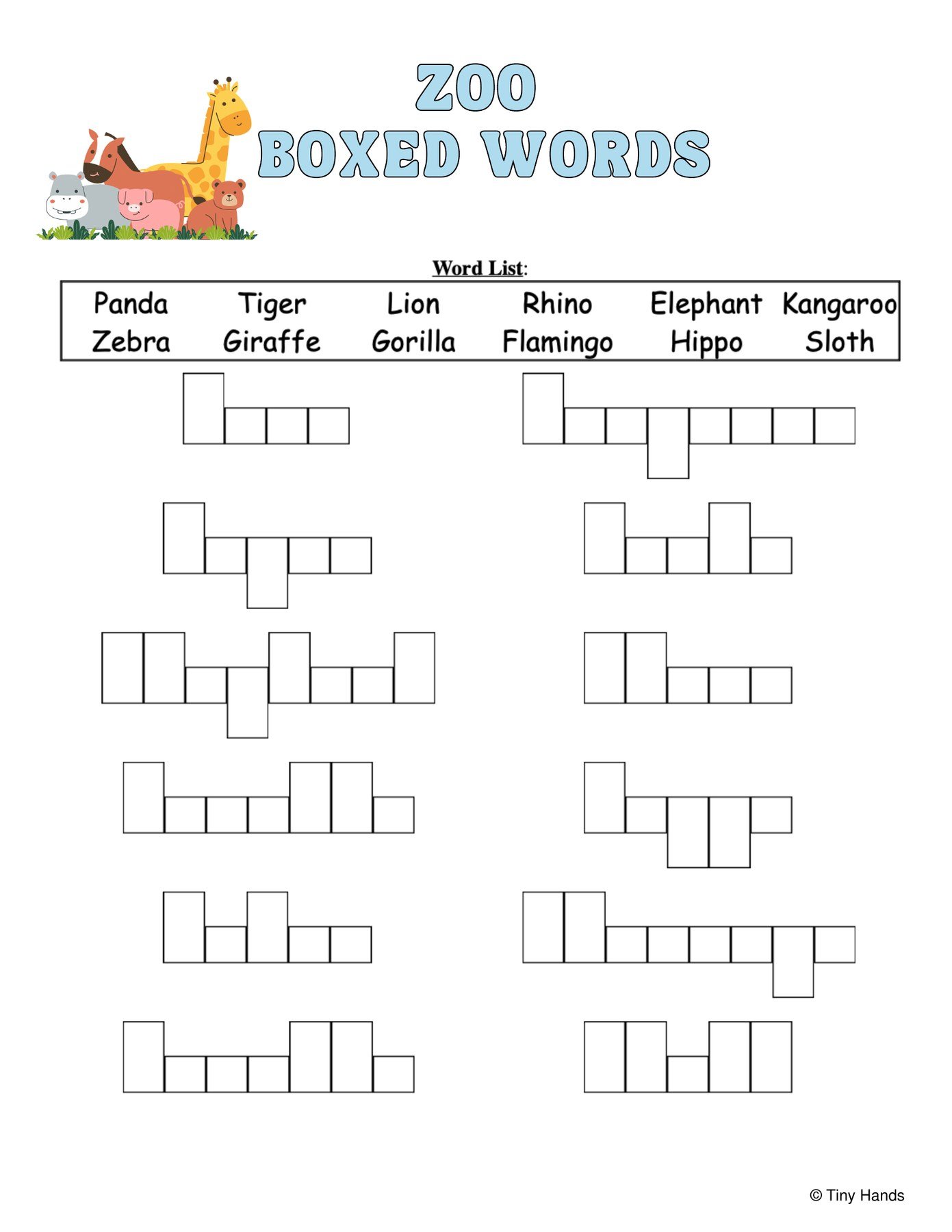 Animal Boxed Words