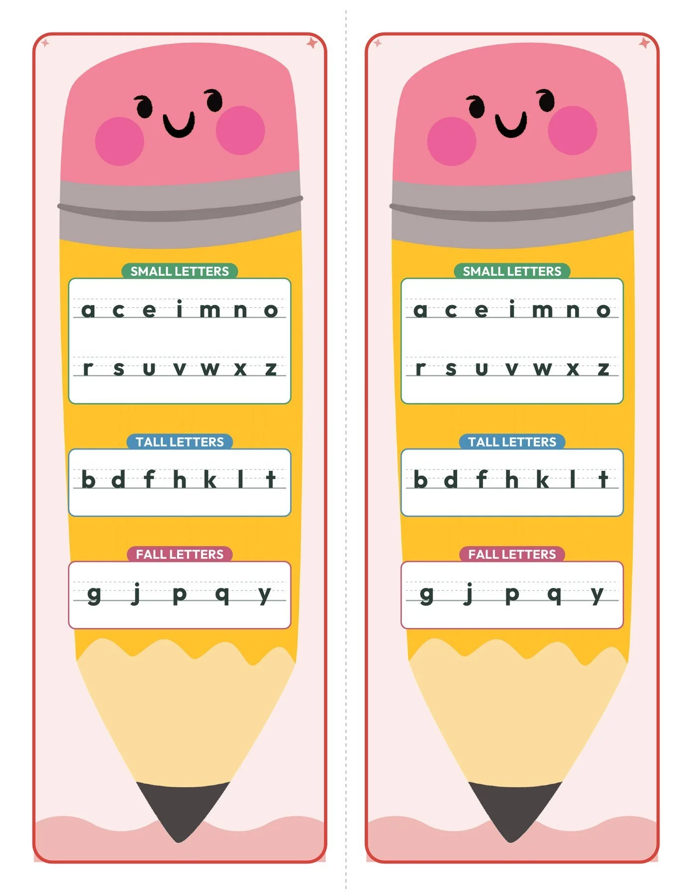 Letter Sizing Pencil Chart
