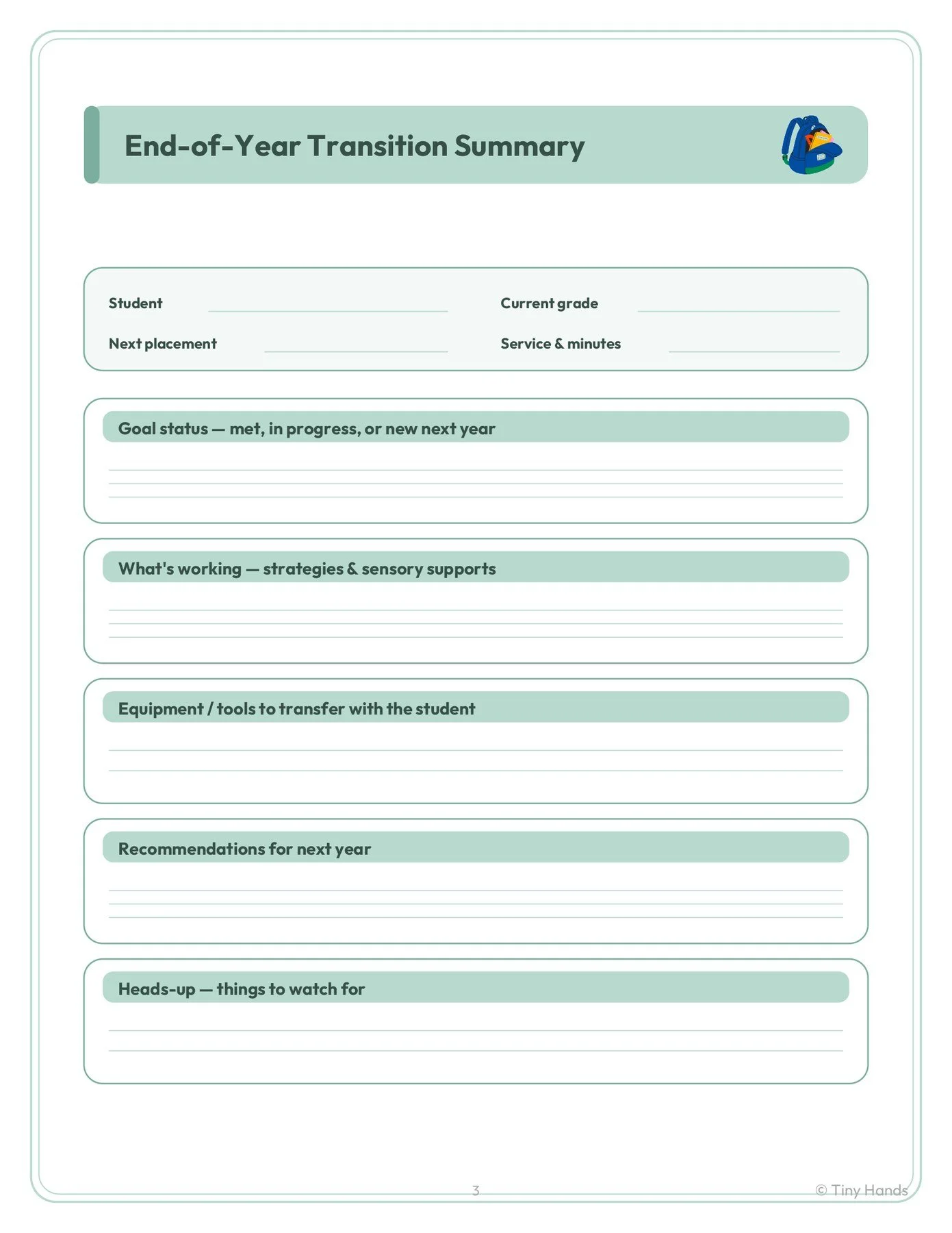 End-of-Year Transition Summary