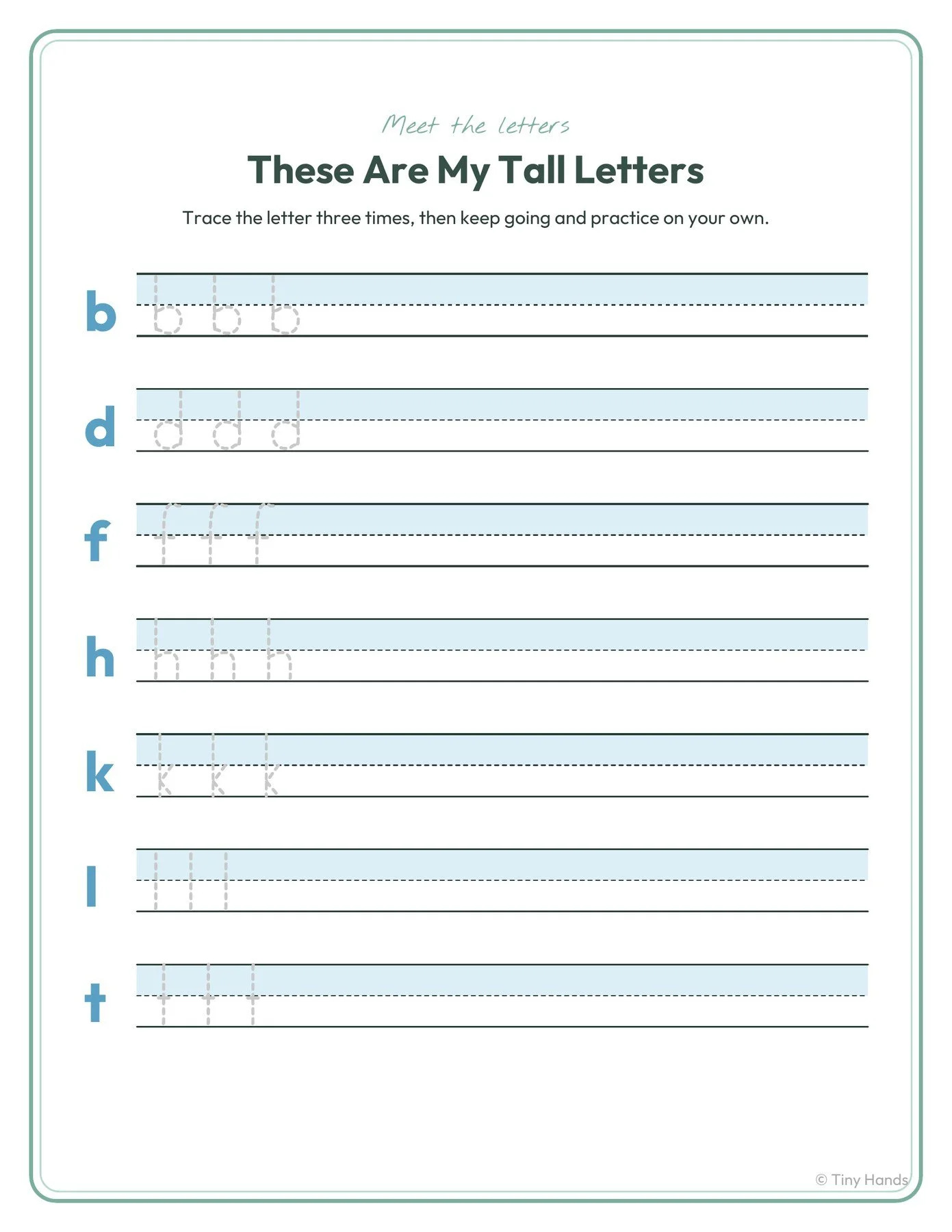 Tall Letters Handwriting Worksheets