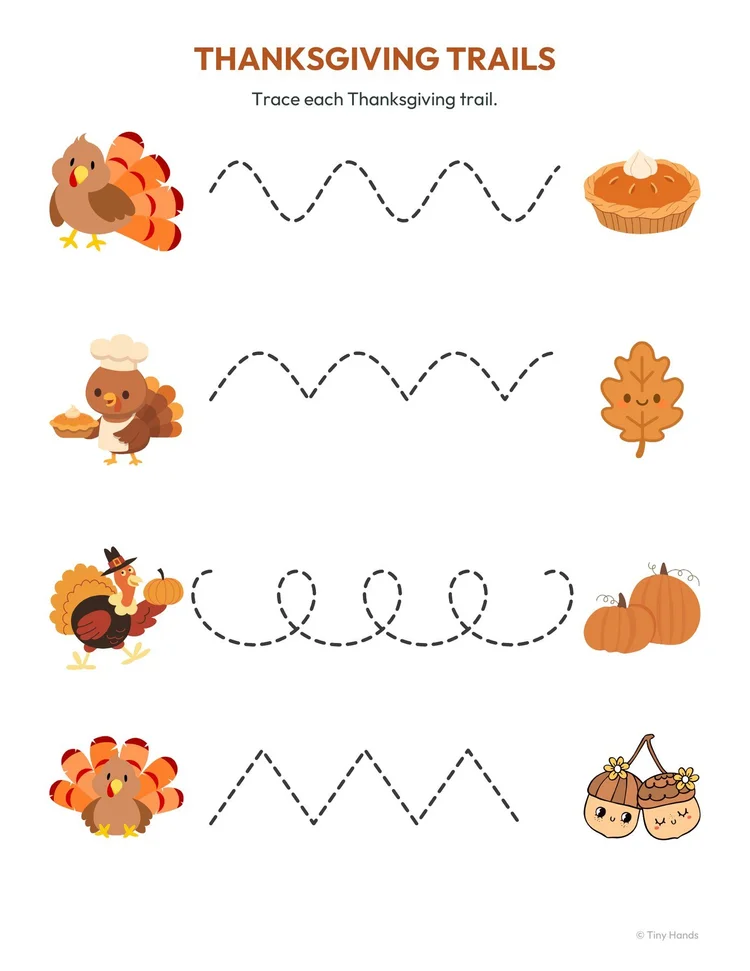 Thanksgiving Prewriting Strokes printable