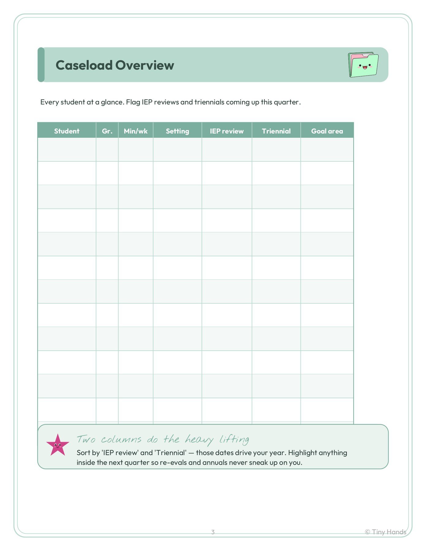 School OT Caseload Log