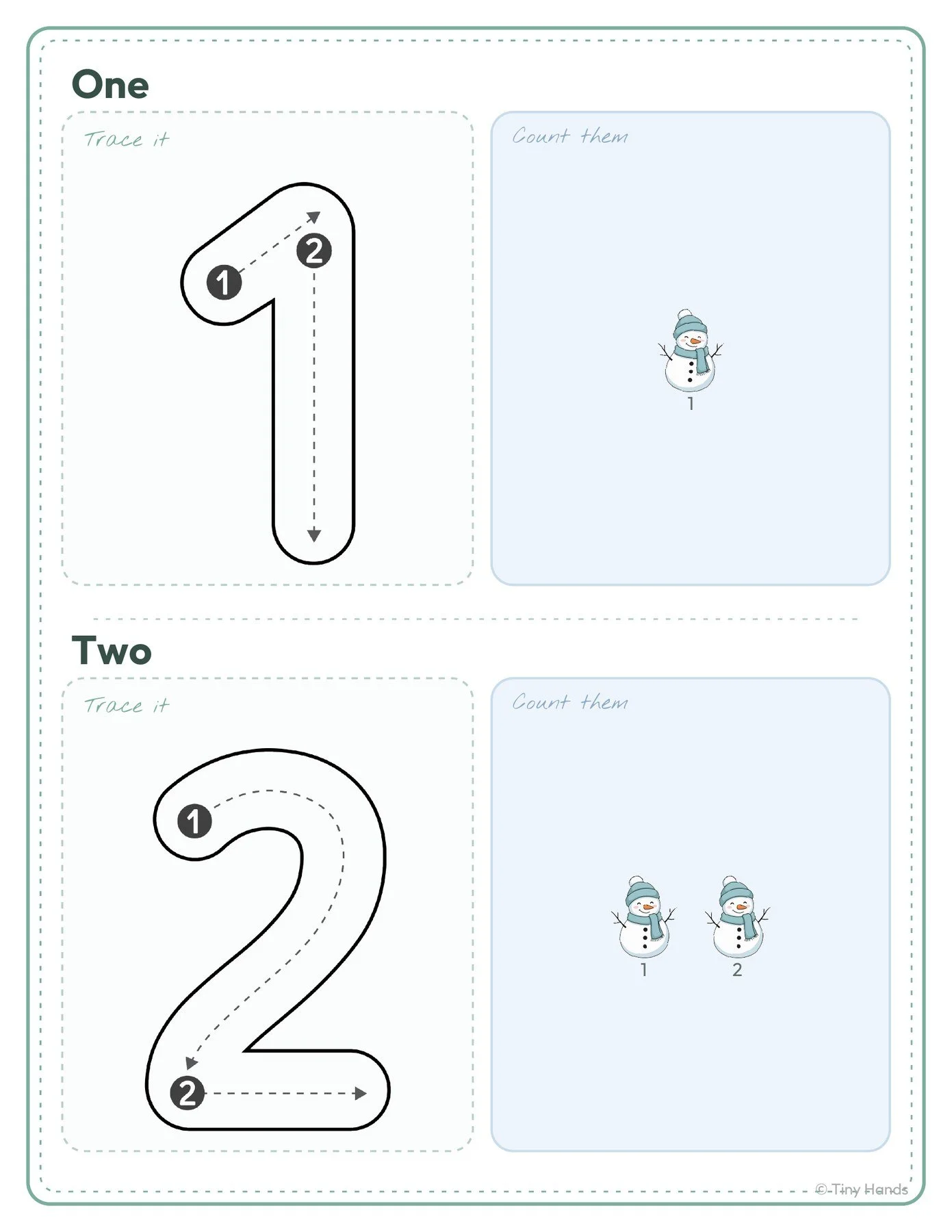 Count the Snowmen 1–10