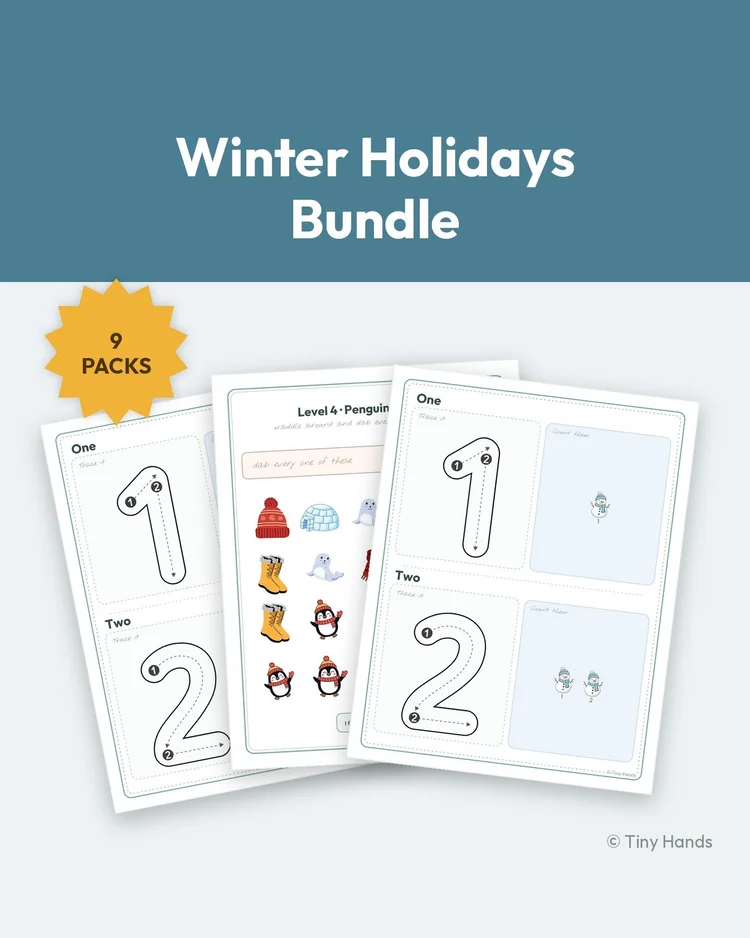 Winter Holidays Bundle cover — Tiny Hands printable winter fine motor activity packs