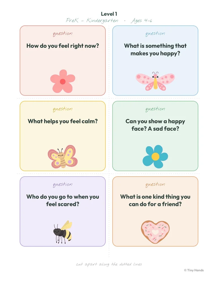 Social-Emotional Question Cards printable from Tiny Hands