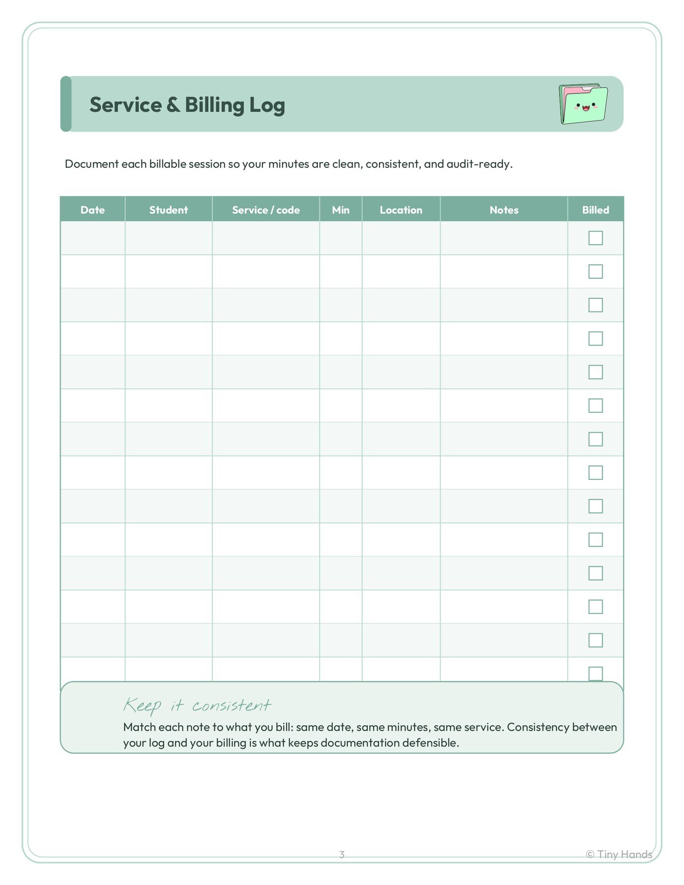 Medicaid Service & Billing Log