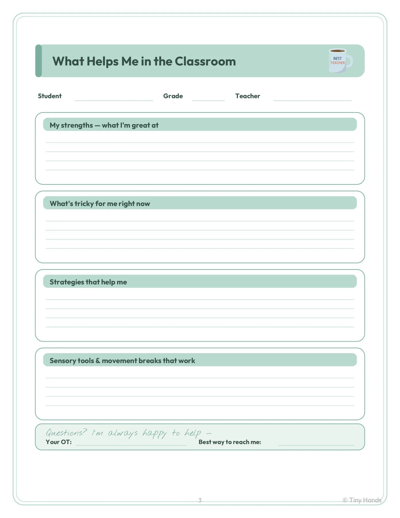 Teacher Strategy One-Pager: What Helps Me in the Classroom