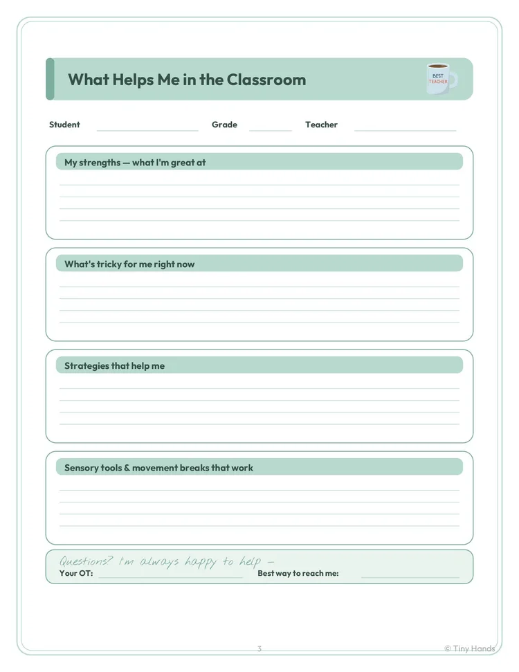 Teacher Strategy One-Pager printable from Tiny Hands