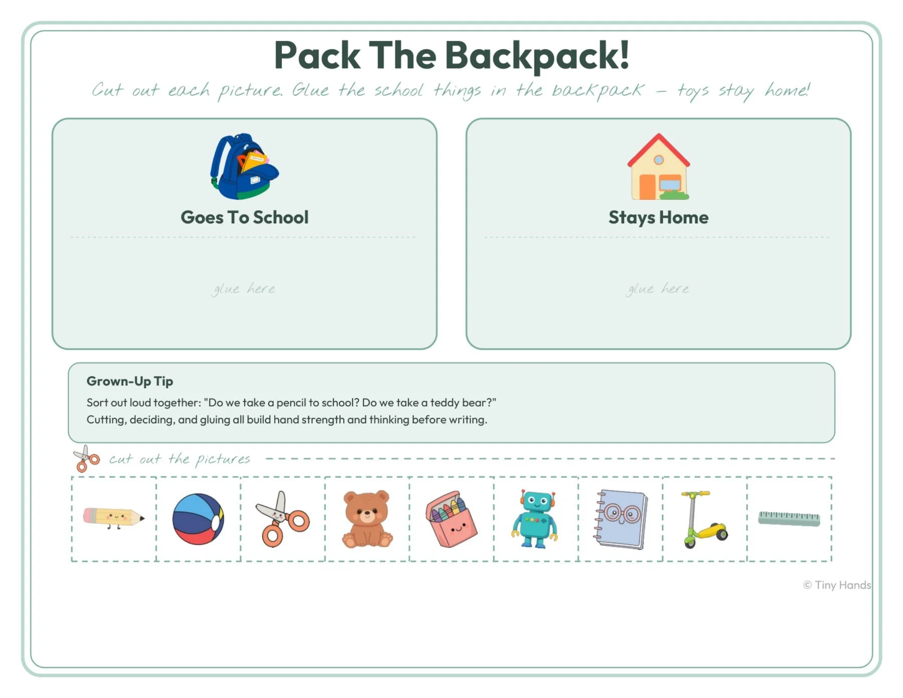 Pack the Backpack Cut & Paste