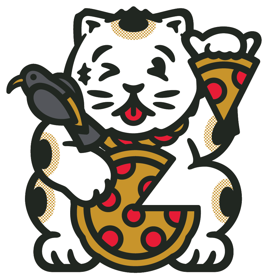 Pizza Mamo Cat Logo with Bird