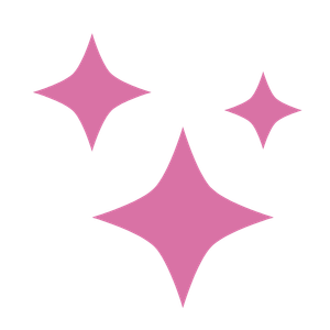Illustration of three pink sparkling stars on a black background.