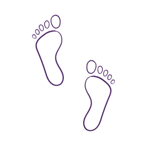 Outline of two human footprints, outlined in purple.