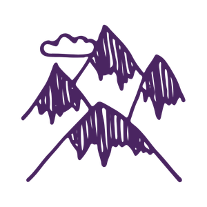 Outline of three purple mountains with cloud above the tallest peak.