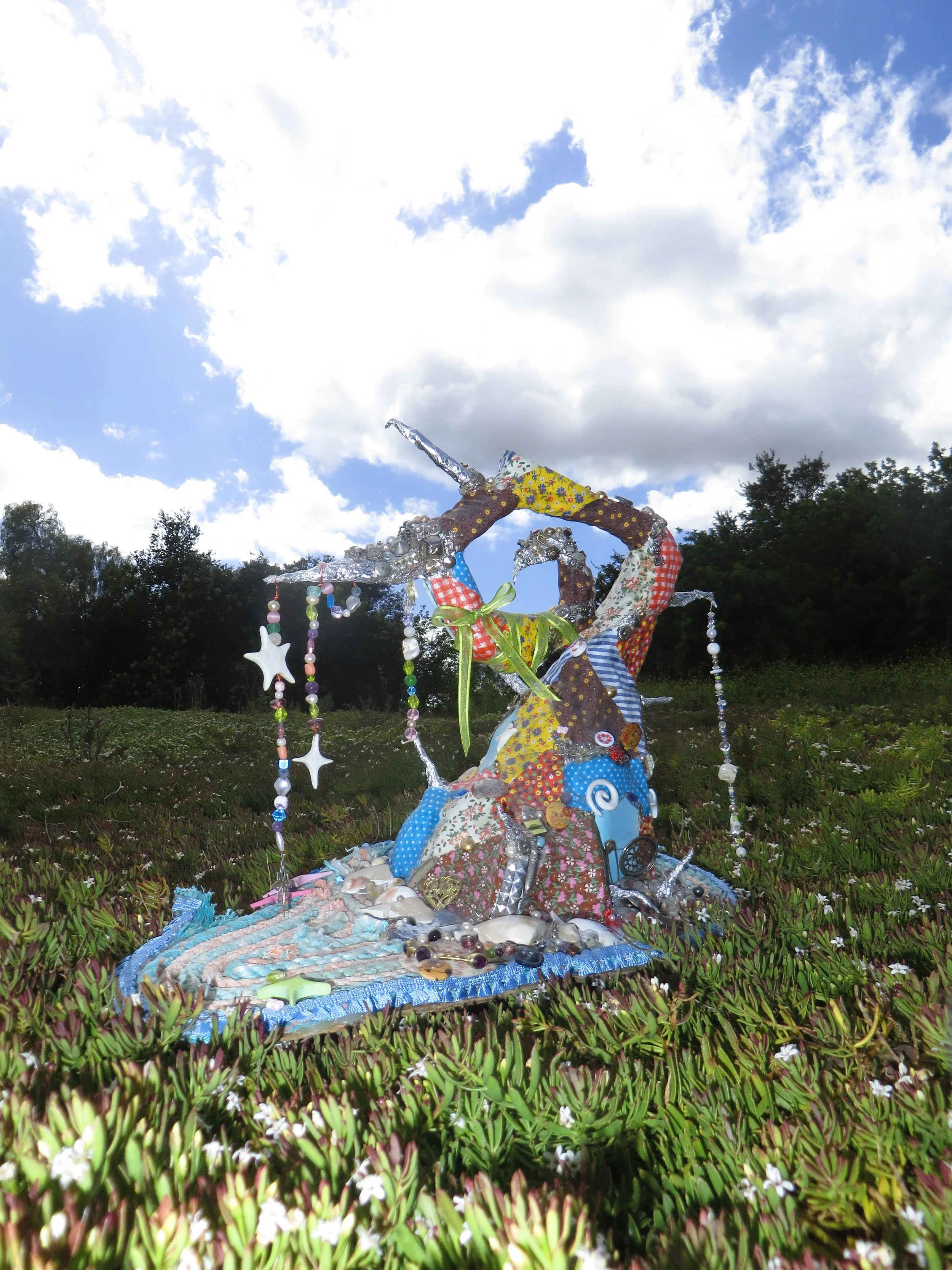 "Mind Garden" 2024, Assemblage Sculpture,
Marine Debris, Vintage Textile, & Found objects