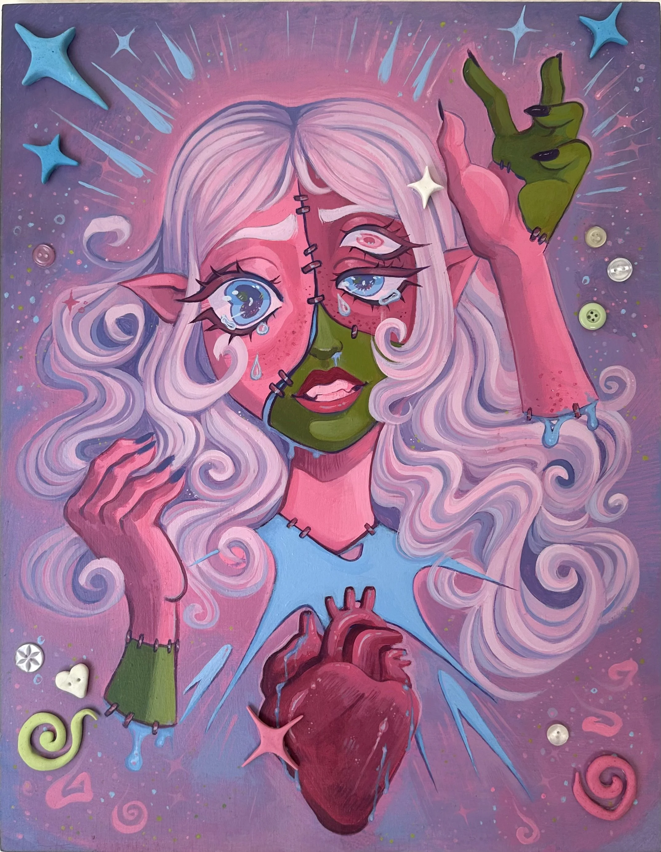 "Blowing at The Seams" 2024,

12x14, Acrylic on Wood Panel