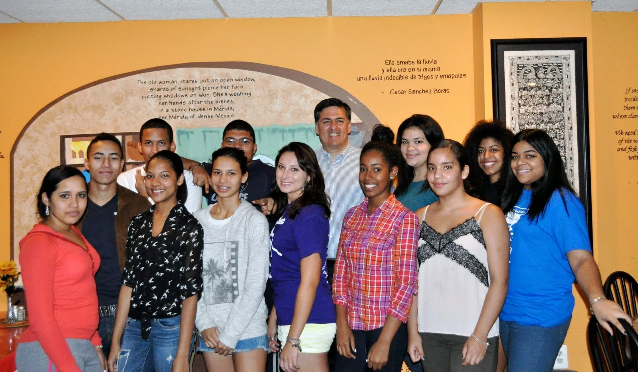 Sergio Troncoso with students at Northern Essex Community College, Lawrence, MA, 2014.