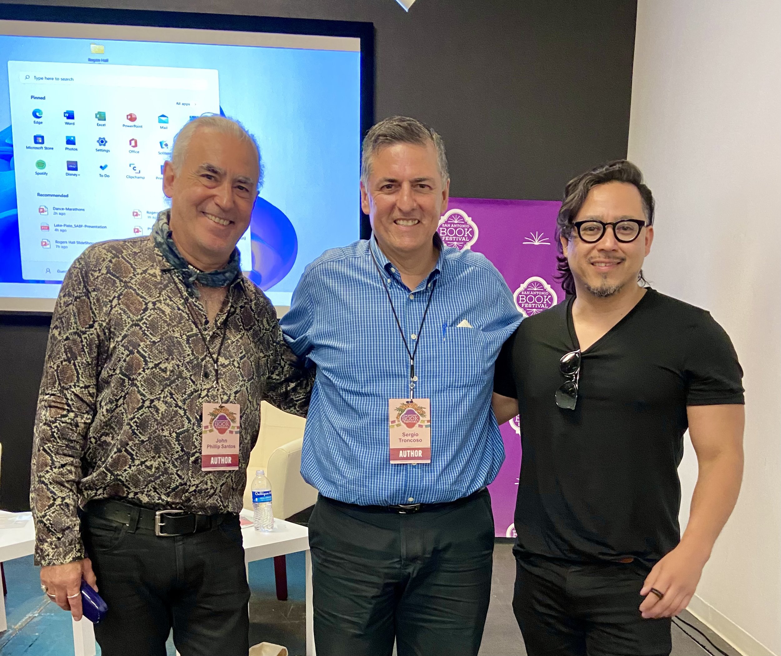 John Phillip Santos, Sergio Troncoso, Octavio Quintanilla, San Antonio Book Festival, 2022.